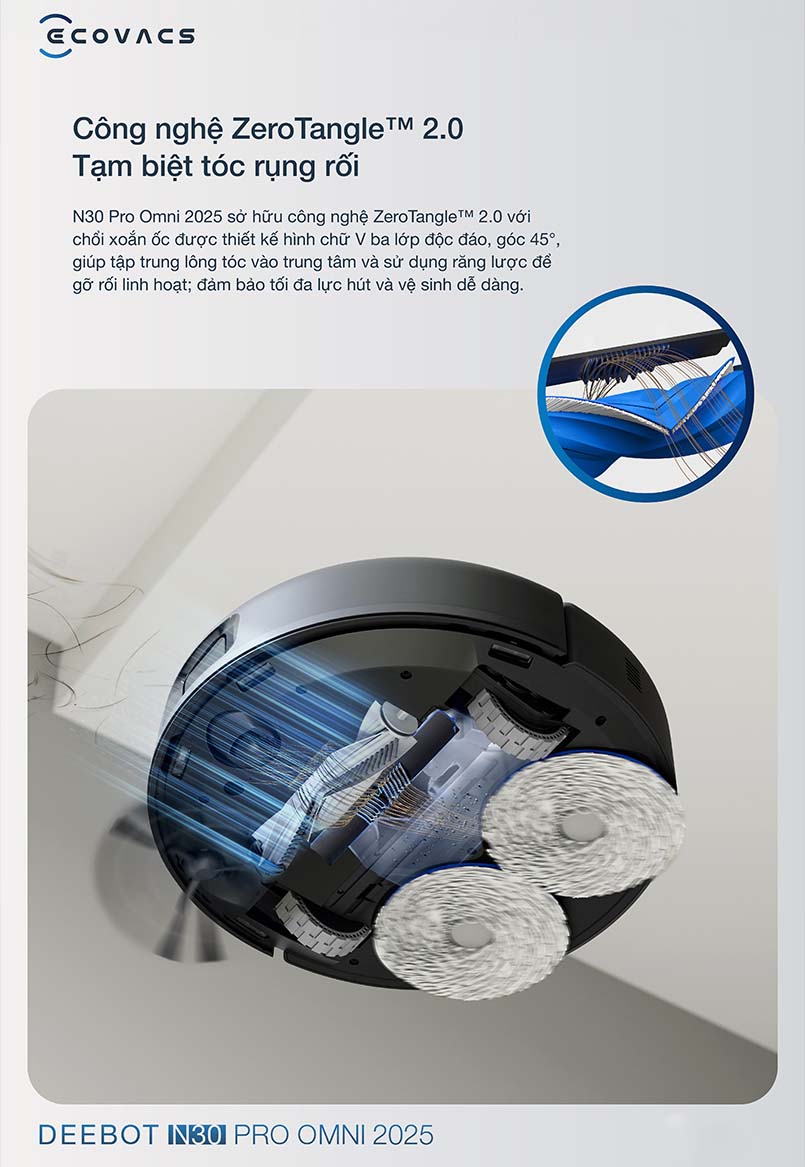 robot hút bụi lau nhà N30 Pro Omni trang bị công nghệ chống rối tiên tiến