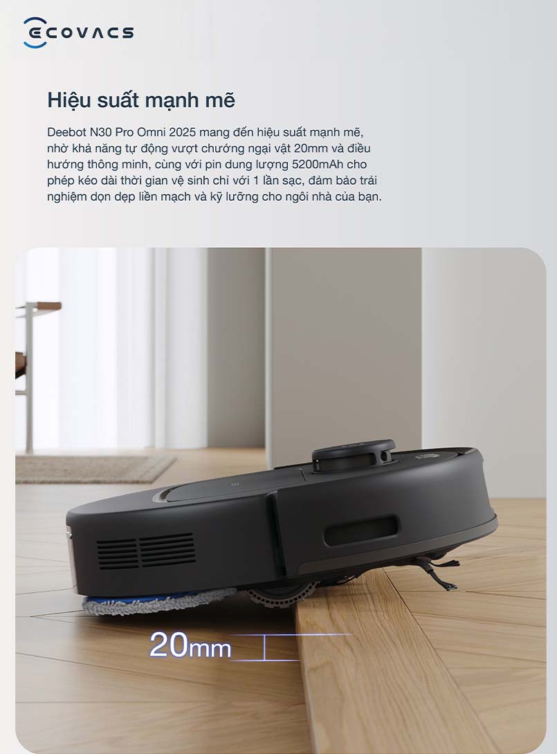 robot hút bụi lau nhà Ecovacs N30 Pro Omni làm sạch hiệu quả