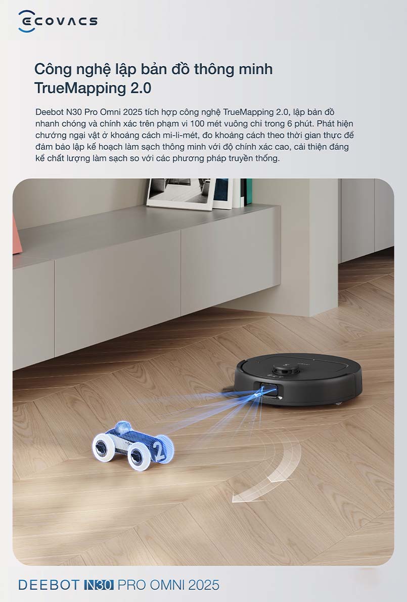 robot hút bụi Ecovacs Deebot N30 Pro Omni có khả năng điều hướng thông minh của TrueMapping 2.0