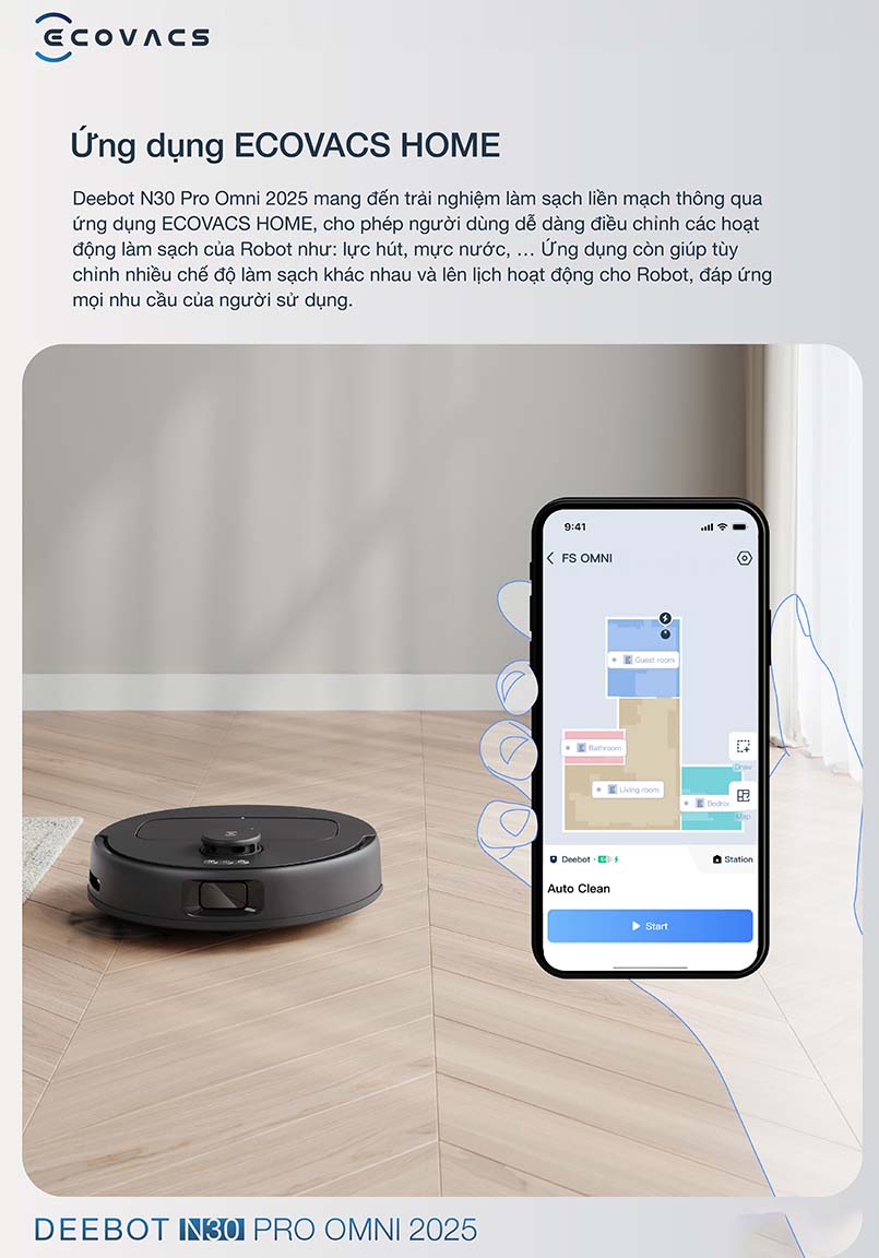 robot hút bụi lau nhà Deebot N30 Pro Omni điều khiển thông minh qua Ecovacs Home