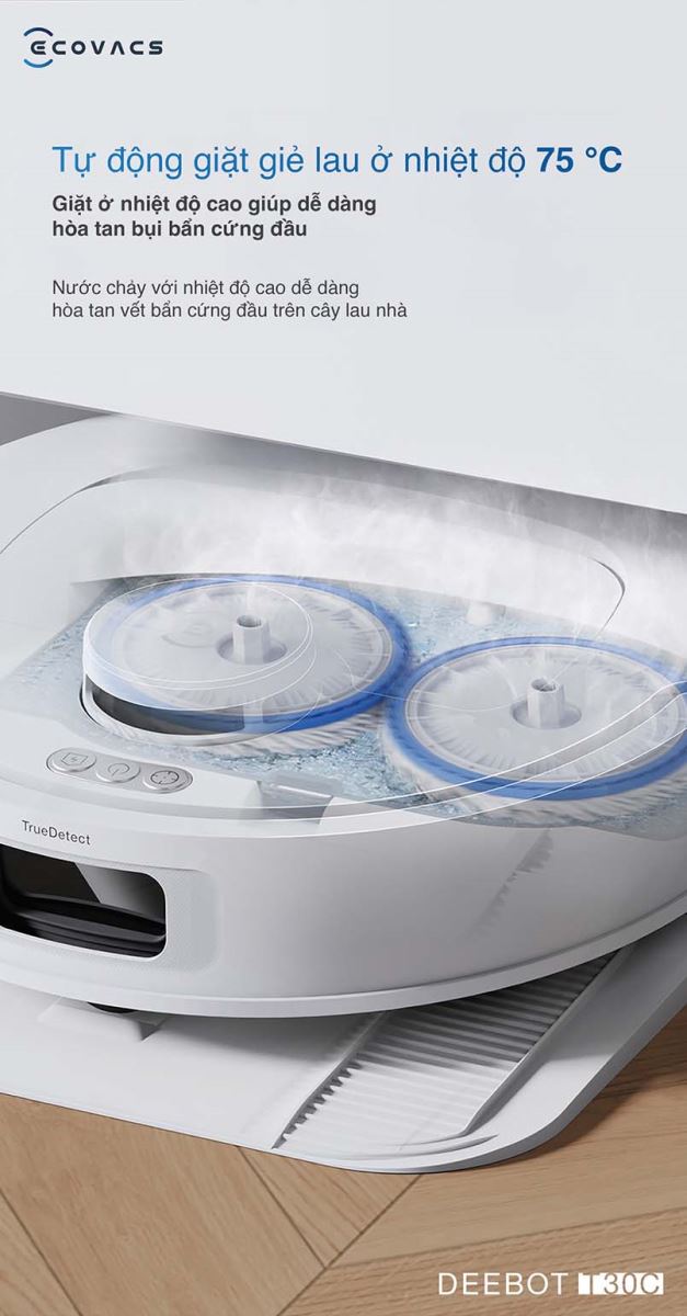 Tính năng tự động làm sạch trên Deebot T30C giúp bạn không cần lo lắng về việc giặt giẻ lau thủ công. 