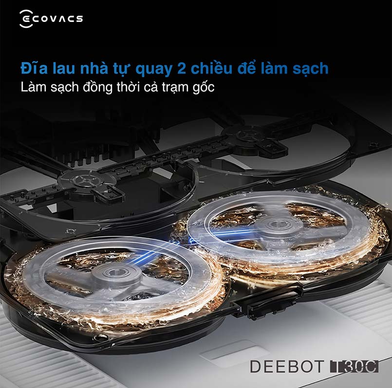 Trạm Omni đa năng của Deebot T30C tự quay 2 chiều để làm sạch.