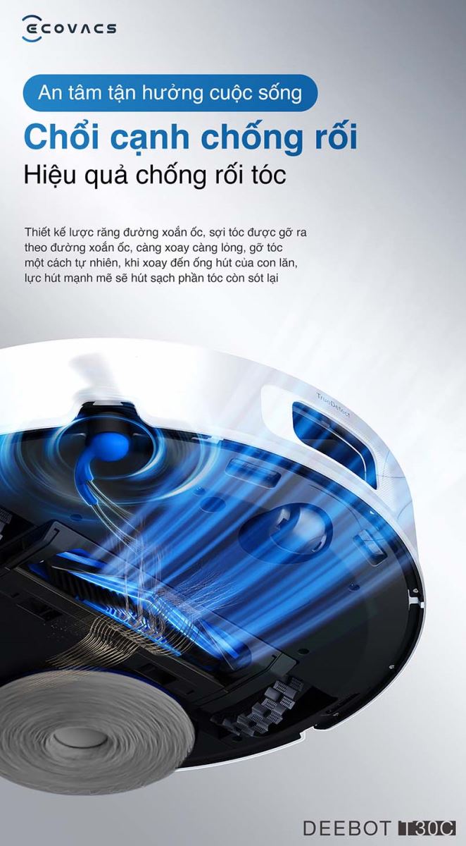 Ecovacs Deebot T30C là robot hút bụi lau nhà tự động thế hệ mới, được trang bị công nghệ chống rối ZeroTangle 3.0 cải tiến.