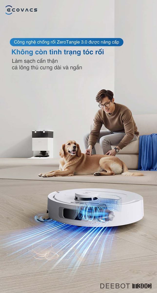 Ecovacs Deebot T30C giải quyết triệt để vấn đề lông tóc rối. 